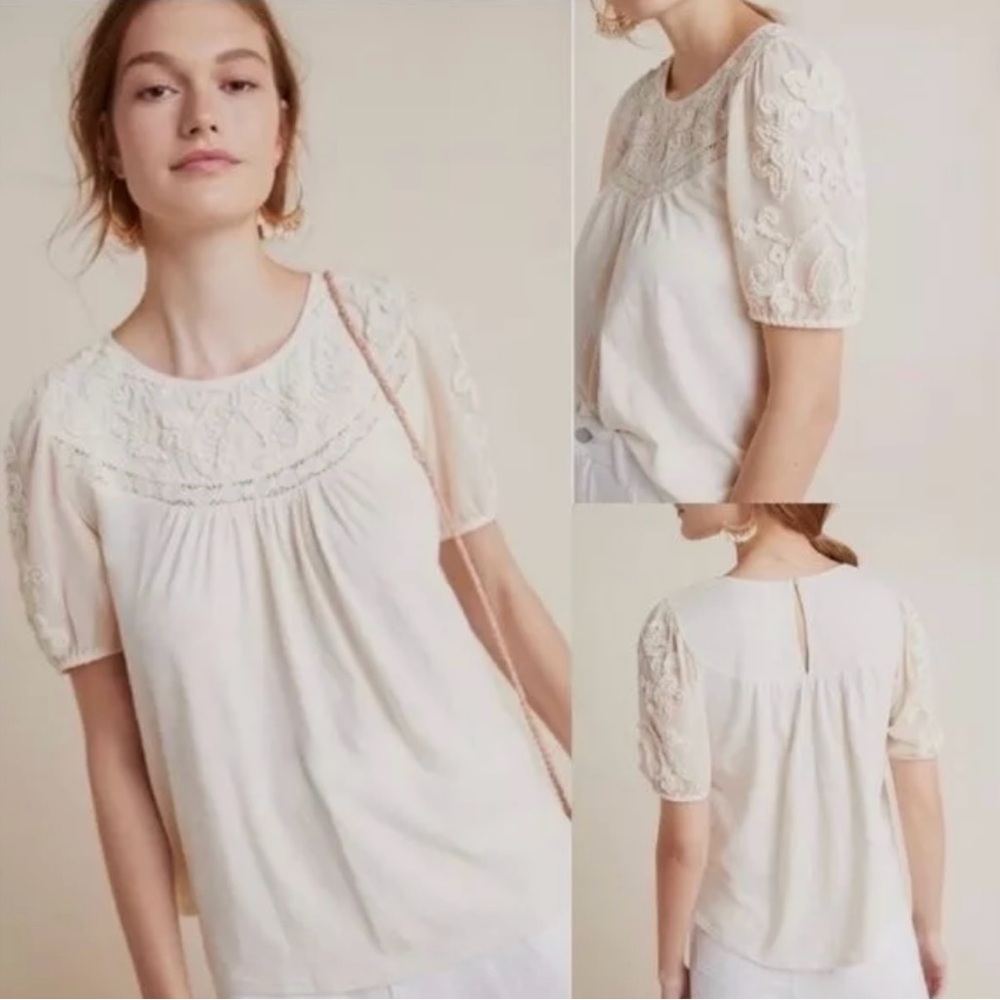 Anthropologie Embroidered Delilah Ivory Blouse in Small